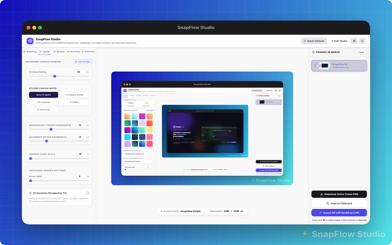 Layout and crop customizer screen