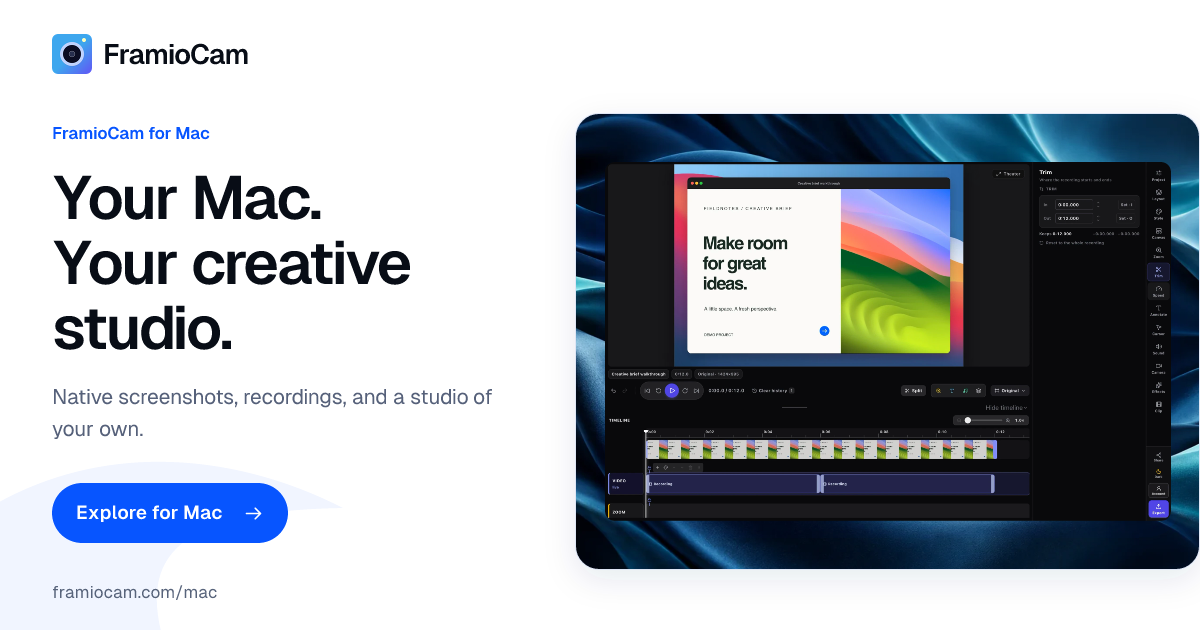 The FramioCam for Mac link preview card