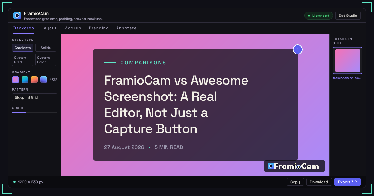 FramioCam vs Awesome Screenshot: A Real Editor, Not Just a Capture Button