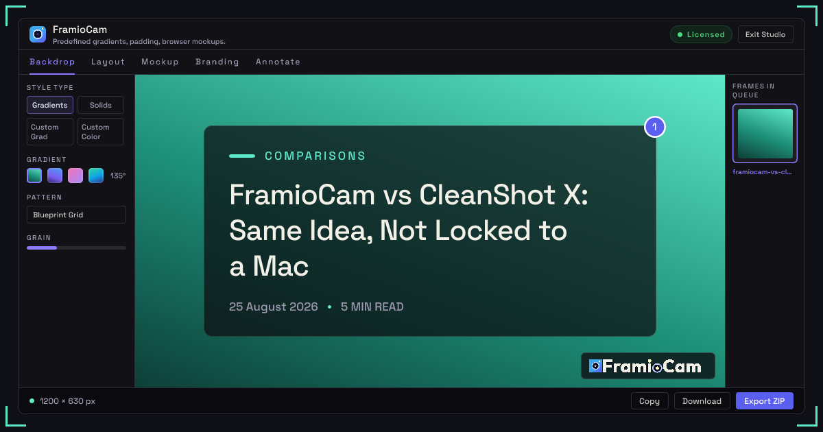 FramioCam vs CleanShot X: Same Idea, Not Locked to a Mac