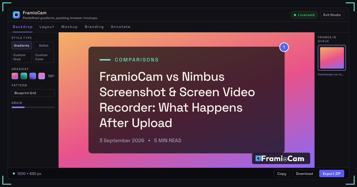 FramioCam vs Nimbus Screenshot & Screen Video Recorder: What Happens After Upload