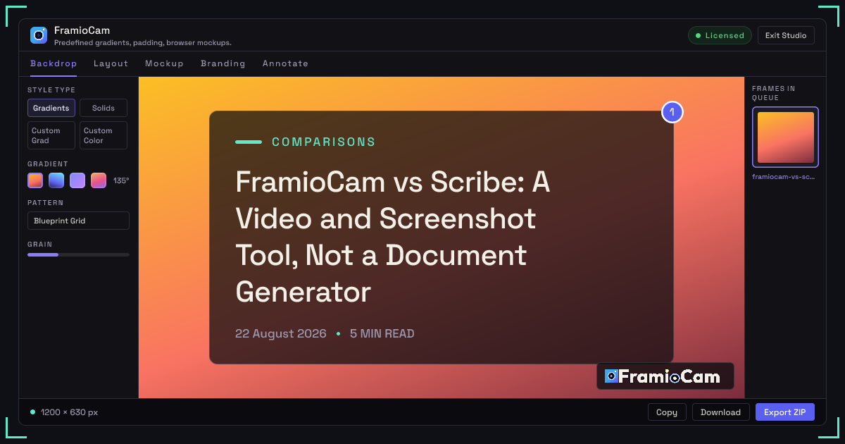 FramioCam vs Scribe: A Video and Screenshot Tool, Not a Document Generator
