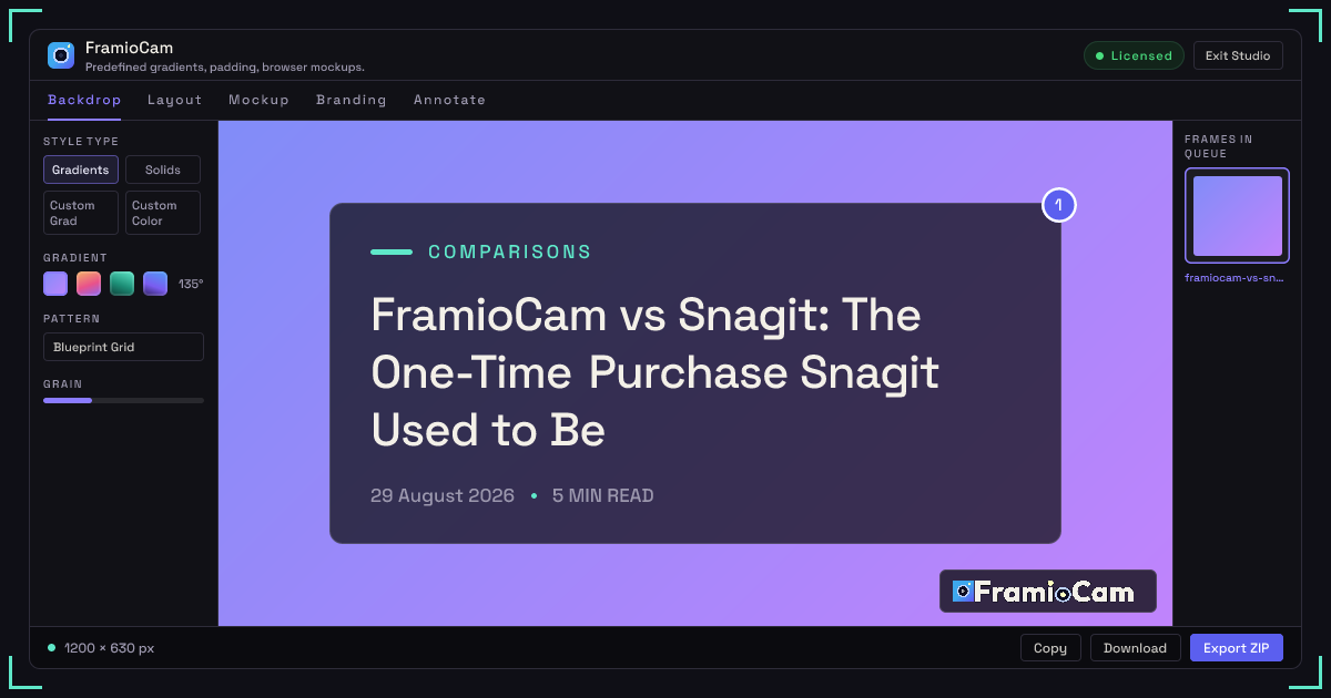 FramioCam vs Snagit: The One-Time Purchase Snagit Used to Be